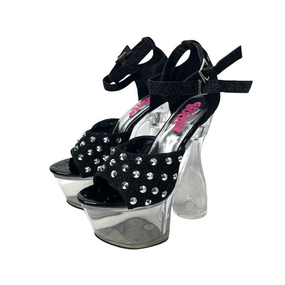 NEW Golden Bulls DETUX-02 studded clear heel‎ Platform heels Size 6 black - Picture 7 of 15